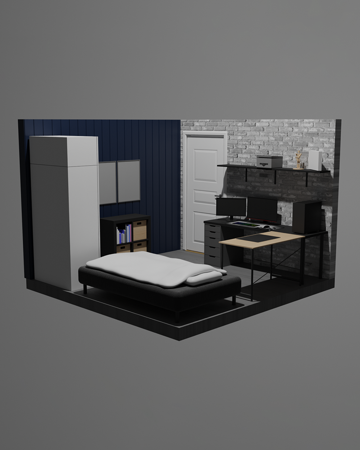 3D-modell av soverommet mitt i 3D