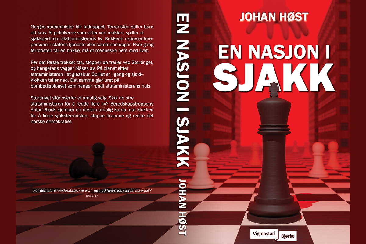 Bilde av mitt redesign av bokomslaget til 'En nasjon i sjakk'